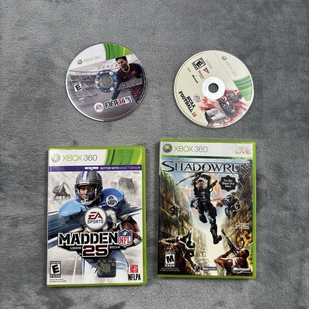 Xbox 360 Game Bundle Lot FIFA 14 Shadow Run NCAA Football 12 & Madden 25th